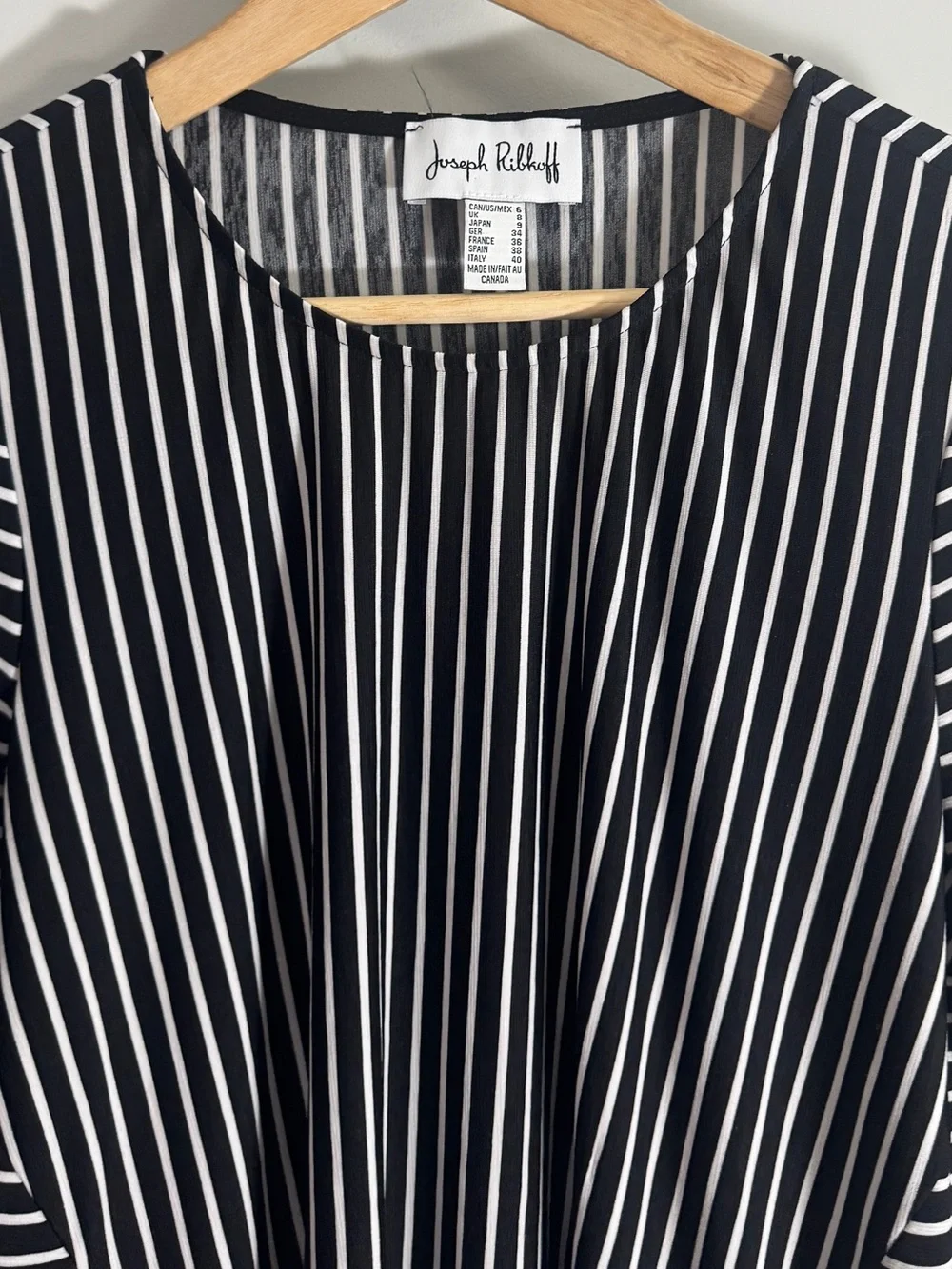 Joseph Ribkoff Striped Tunic Top Shirt button sz 6 Black White 3/4 Sleeve Canada - Picture 6 of 9